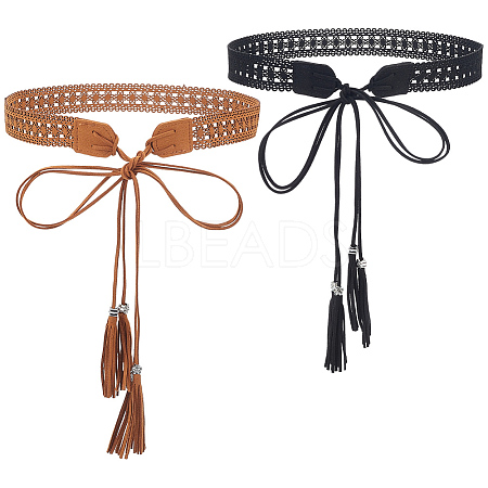 2Pcs 2 Colors Bohemian Imitation Leather Tassel Wrap Chain Belts AJEW-CL0003-47A-1