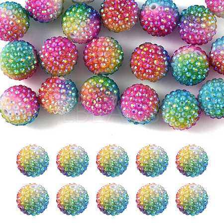 20Pcs Rainbow AB Resin Rhinestone Beads OACR-FS0002-33-1