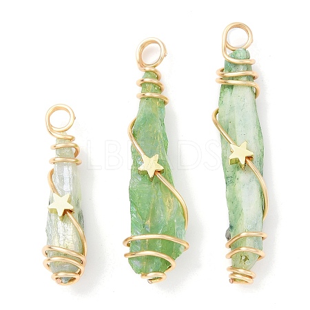Electroplated Raw Rough Natural Quartz Crystal Copper Wire Wrapped Pendants PALLOY-JF02412-01-1