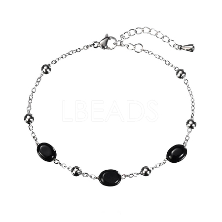 Real 18K Gold Plated Stainless Steel Black Agate Handmade Chain Bracelets for Women FW1421-1-1