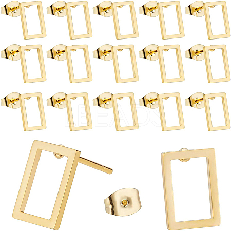 BENECREAT 24Pair 2 Cards Hollow Rectangle 304 Stainless Steel Stud Earrings for Girl Women EJEW-BC0001-09-1