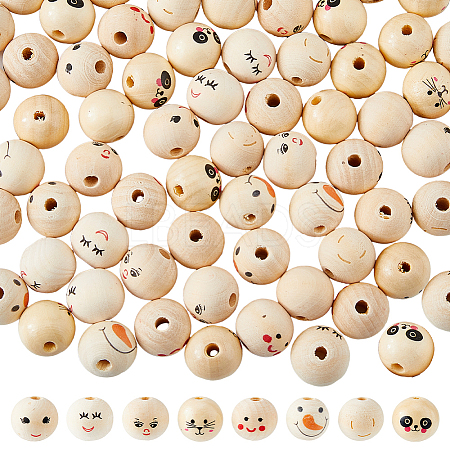 DICOSMETIC 80Pcs 8 Styles Printed Wood European Beads WOOD-DC0001-07-1