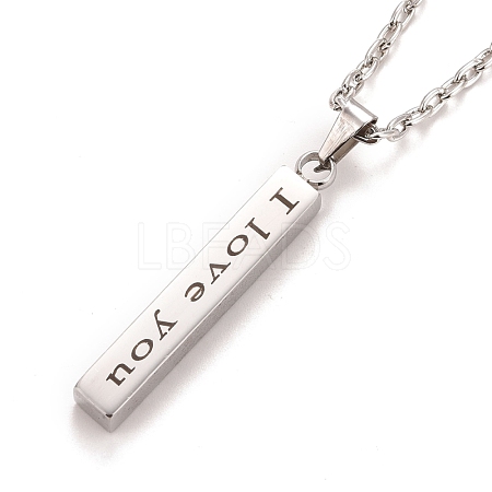 Rectangle with Word I Love You 304 Stainless Steel Pendant Necklace with Alloy Cable Chain for Women NJEW-M192-01P-1