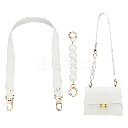 WADORN 2Pcs 2 Style PU Leather & Round ABS Plastic Imitation Pearl Bag Straps Sets FIND-WR0009-23B-1