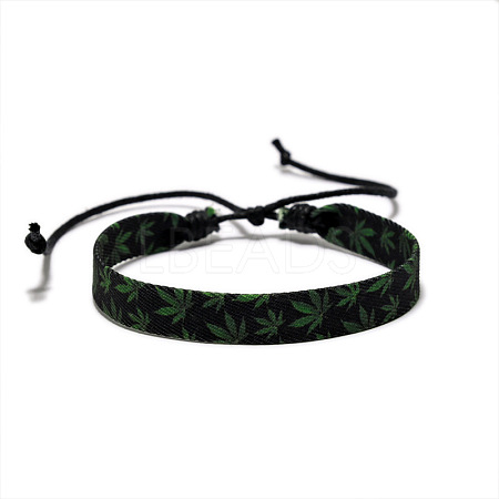 Printed Maple Leaf Pattern Cloth & Waxed Cord Braided Bracelets for Men Women FS-WG27F11-02-1