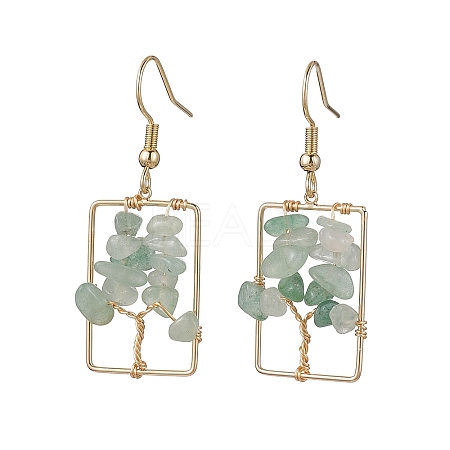 Natural Green Aventurine Chips Tree Dangle Earrings EJEW-JE05734-04-1