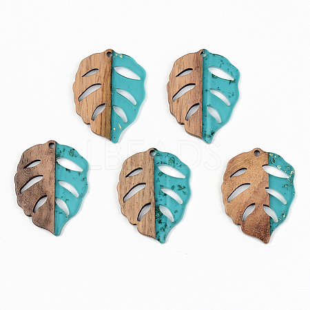 Transparent Resin & Walnut Wood Pendants X-RESI-S389-003A-B03-1