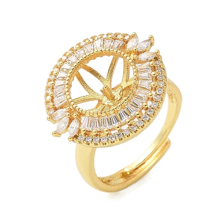 Flat Round Brass Micro Pave Cubic Zirconia Adjustable Ring Settings KK-K297-06G-1