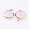 Golden Tone Brass Glass Flat Round Charms GLAA-M003-B-03G-2