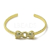 Brass Pave Clear & Green Cubic Zirconia Leopard Open Cuff Bangle for Women BJEW-K246-22B-G-2