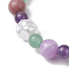 Round Natural Amethyst & Dyed Yellow Jade & Green Aventurine & Rhodonite & Nuggets Plastic Imitation Pearl Beaded Stretch Bracelets for Women BJEW-JB10629-3