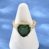 Heart Brass Micro Pave Cubic Zirconia Cuff Open Rings for Women CU-CBA0A21-02G-04-2