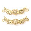 Rack Plating Brass Clear Cubic Zirconia Wing Heart Connector Charms KK-C084-12G-1