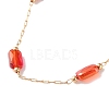 Titanium Steel & Red Glass Rectangle Link Chain Necklaces for Women NJEW-H047-04G-3