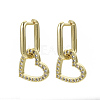 Brass Micro Pave Clear Cubic Zirconia Dangle Huggie Hoop Earrings KK-R137-022-NF-1