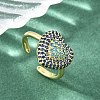 Heart Brass Micro Pave Cubic Zirconia Cuff Open Rings for Women CU-CBA0A21-01G-01-2