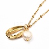 Cowrie Shell & Natural Pearl Pendant Necklace for Teen Girl Women NJEW-JN03717-02-6
