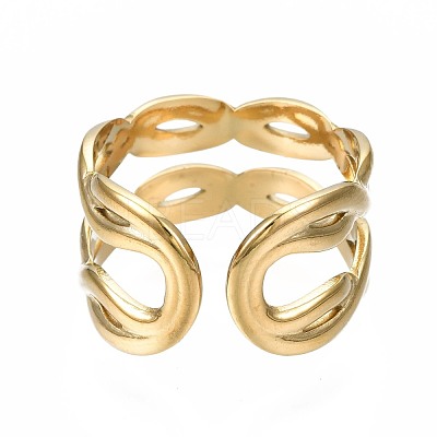 304 Stainless Steel Twist Wrap Open Cuff Ring RJEW-T023-06G-1