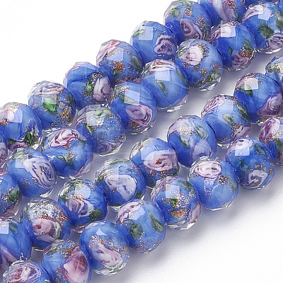 Handmade Gold Sand Lampwork Beads Strands LAMP-R141-12mm-05-1