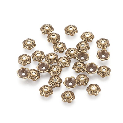 6-Petal Tibetan Style Alloy Flower Bead Caps TIBE-S220-AB-01-NR-1