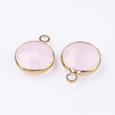 Golden Tone Brass Glass Flat Round Charms GLAA-M003-B-03G-1