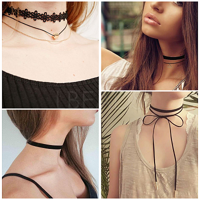 10Pcs 10 Styles Gothic Polyester Lace Choker Necklaces NJEW-SC0001-75-1