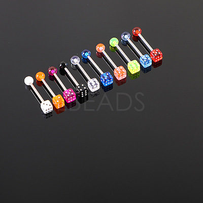 10Pcs Dice 316L Surgical Stainless Steel with Acrylic Tongue Rings FS-WGEA7F0-11-1