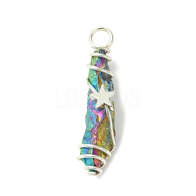 2Pcs Electroplated Natural Quartz Crystal Dyed Copper Wire Wrapped Pendants PALLOY-JF03171-02-1