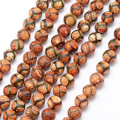 Tibetan Style Turtle Back Pattern dZi Beads G-K166-02-8mm-L1-01-1