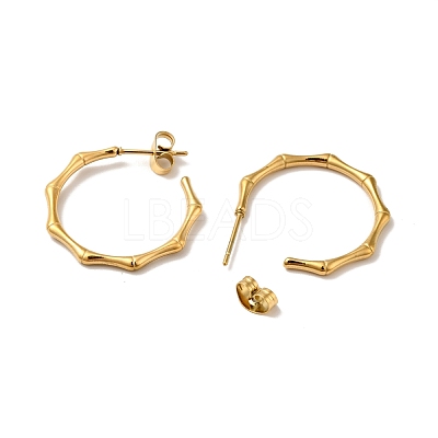 Ion Plating(IP) Bamboo Joint Ring 304 Stainless Steel Stud Earrings EJEW-A081-20G-1