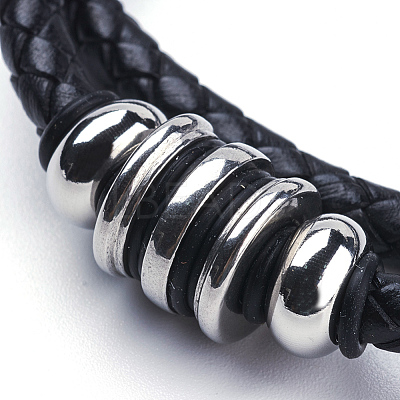 Two Loops Braided Leather Cord Wrap Bracelets BJEW-F291-17P-1