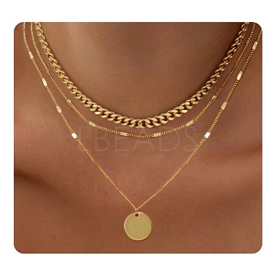 3Pcs Brass Disc Pendant 3 Layer Necklaces for Women FS-WG7502D-04-1