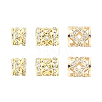 6Pcs 3 Styles Brass Pave Clear Cubic Zirconia European Beads KK-CJ0003-08-1