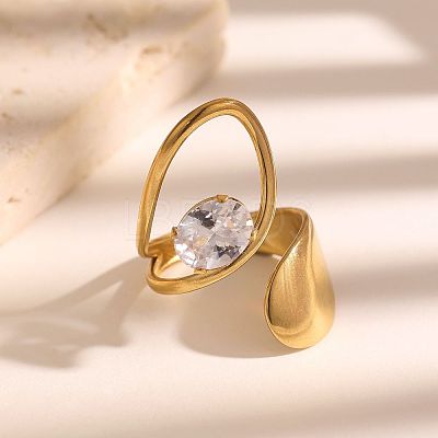 304 Stainless Steel Rhinestone Open Cuff Rings for Women WGC538A-01-1