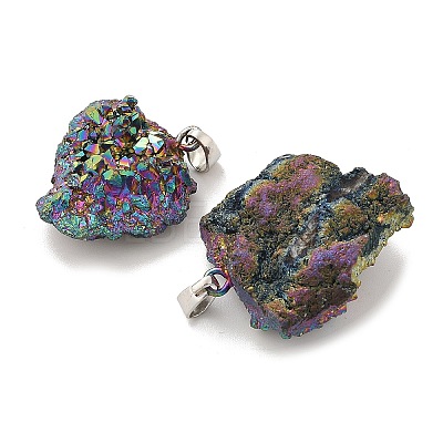 Electroplated Raw Rough Natural Druzy Agate Pendants G-H084-07P-04-1