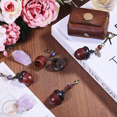 4Pcs Wood & Glass Pendant Decoration HJEW-CA00033-1