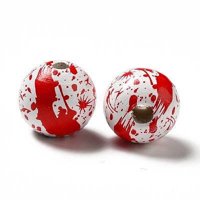Halloween Theme Printed Natural Wooden Beads WOOD-L020-C03-1