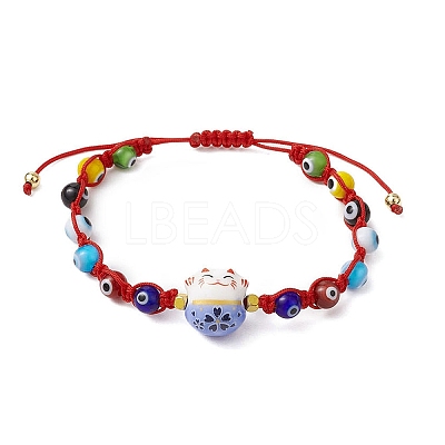 Adjustable Lanmpword Evil Eye Braided Bead Bracelet BJEW-JB11059-04-1