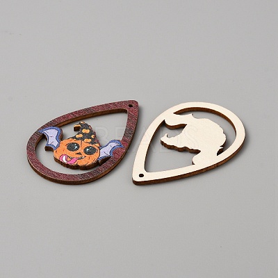 Halloween Theme Single Face Printed Aspen Wood Big Pendants WOOD-TAC0018-09D-1