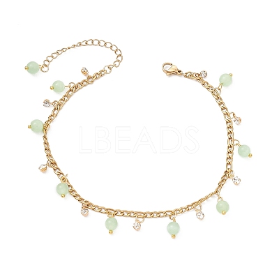 Cat Eye Round Tassel 304 Stainless Steel Twisted Chain Anklets for Women AJEW-AN00698-01-1