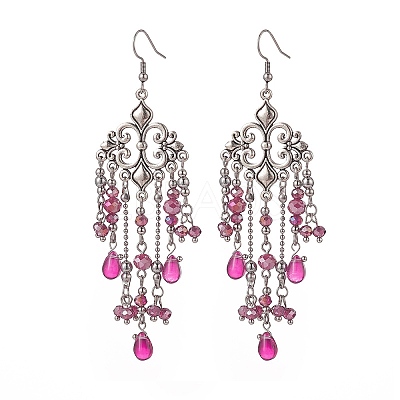 Glass Teardrop Tassel Chandelier Earrings EJEW-TA00184-04-1