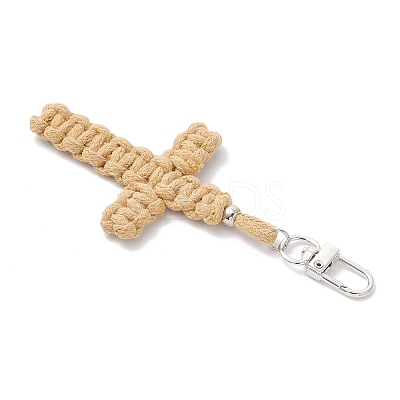 Cross Cotton Threads Pendants Decorations HJEW-TA00398-03-1