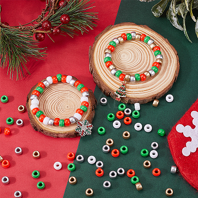 800Pcs 5 Colors Christmas Theme Opaque Plastic Beads KY-SP0001-09-1