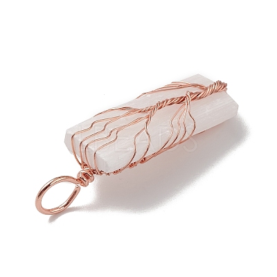 Copper Wire Wrapped Natural Selenite Big Pendants KK-E086-01RG-1