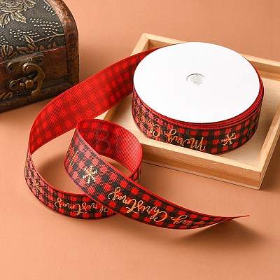1 Roll Christmas Printed Polyester Grosgrain Ribbons OCOR-YW0001-05D-1