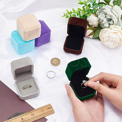 12Pcs 6 Colors Square Velvet Ring Boxes VBOX-BC0001-06-1