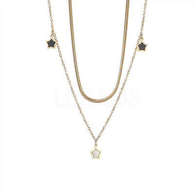 Star Stainless Steel with Natural Shell Double Layer Pendant Necklaces & Charm Bracelets Sets WGBAFA5-03-1