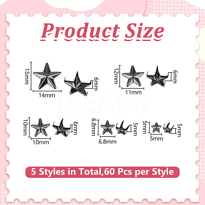 300Pcs 5 Styles Iron Studs Rivets IFIN-HY0001-13-1