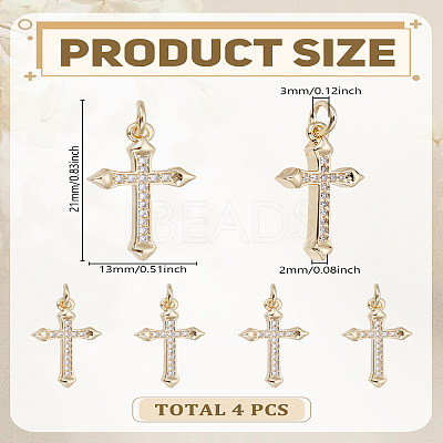 4Pcs Brass Micro Pave Cubic Zirconia Pendants ZIRC-LP0001-55G-1
