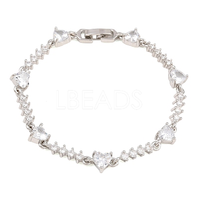 Brass Pave Cubic Zirconia Heart Link Chain Bracelets for Women KK-CBA68DA-10P-01-1
